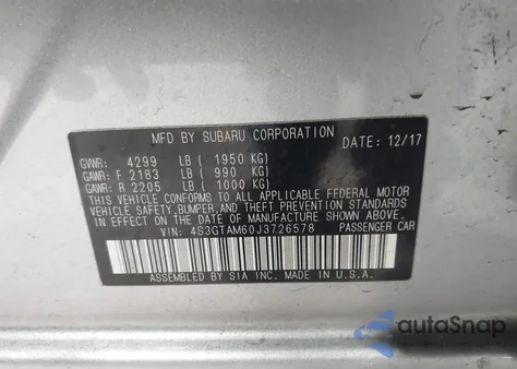 2018 Subaru Impreza 2.0I Sport from USA, damaged, VIN 4S3GTAM60J3726578